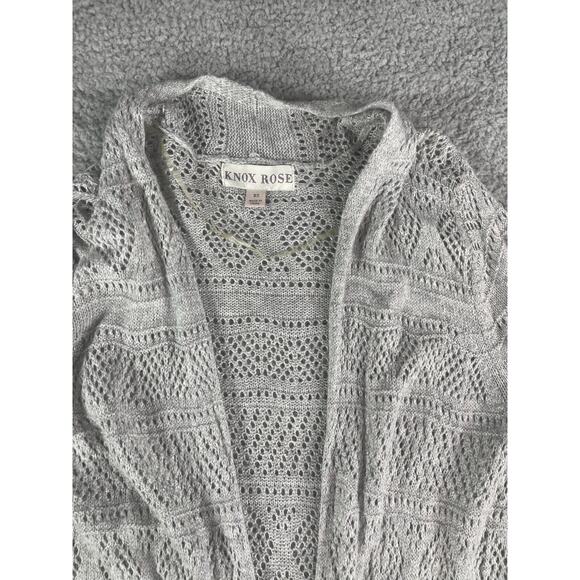 Knox Rose Cardigan Womens XS Gray Duster Sweater Open Knit Long Target Fringe - Picture 3 of 12